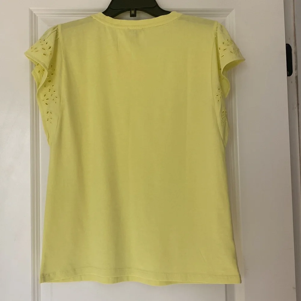 NWT Ann Taylor eyelet cap sleeve cotton top pale citrine - Picture 8 of 8